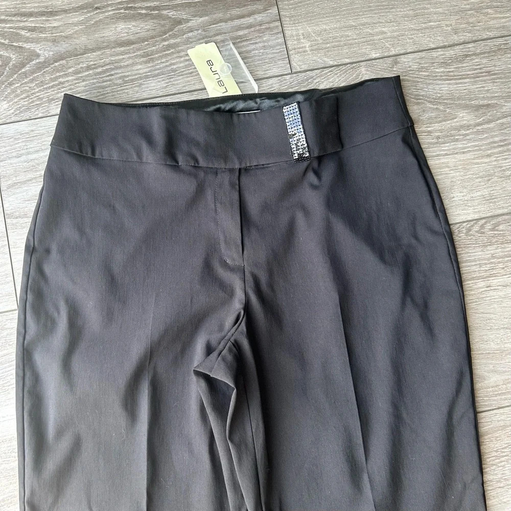 NWT Laura Black Stretch Sequins Accents Wide Leg Pants with Slits Made in Canada - Picture 4 of 13